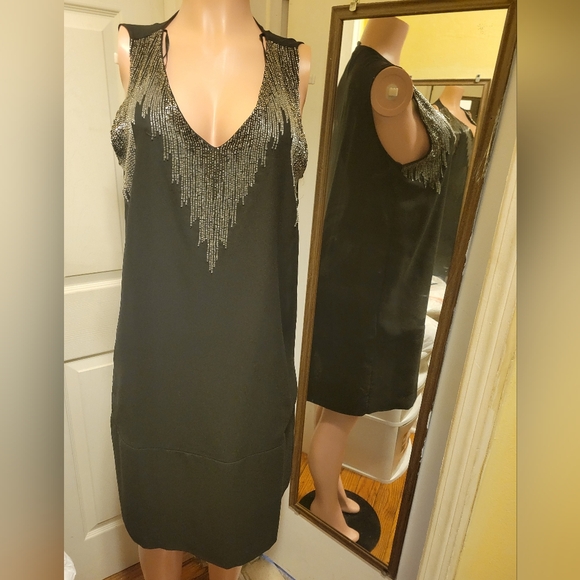 H&M Women's Black Silver Sequin Embellished Pullover Dress Size 14 - Picture 3 of 14